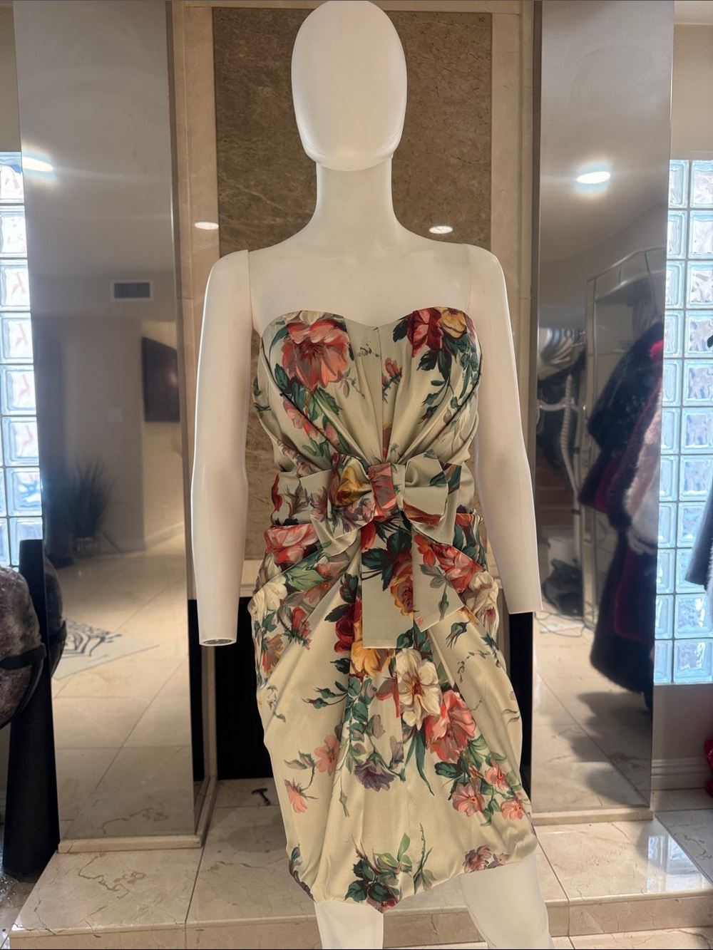 Dolce & Gabbana Strapless Silk Floral Dress